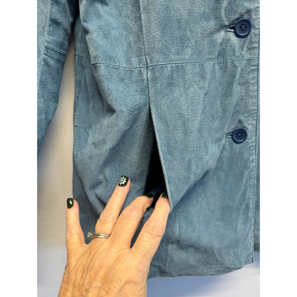Vtg Dialogue Genuine Leather Jacket Women Medium Blue Suede Blazer Style - Picture 2 of 8